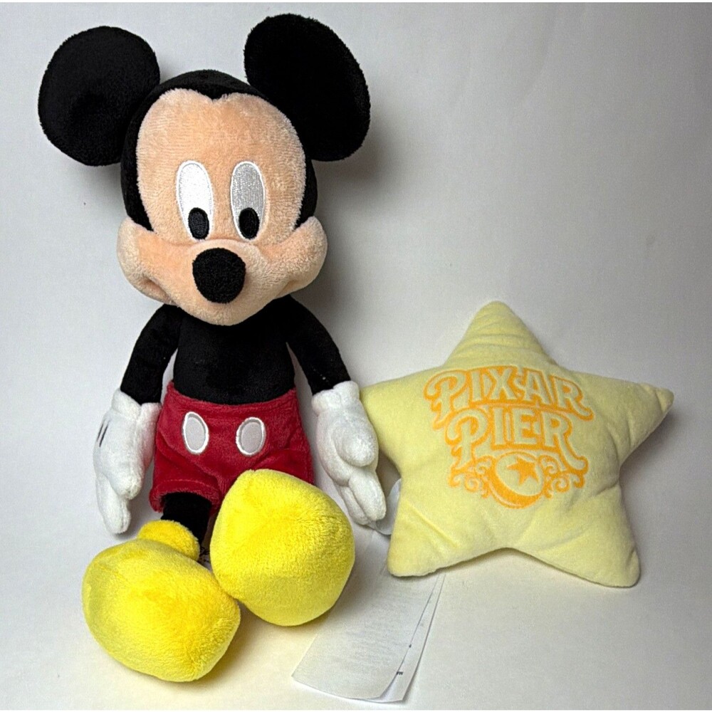 Disney Parks Mickey Mouse Plush w Pixar Pier Star Pillow